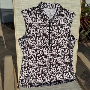 SanSoleil Black and Pink Cocktail Patterned Sleeveless Top